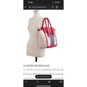 J Crew Large Handbag, Canvas and Leather Red And Oatmeal